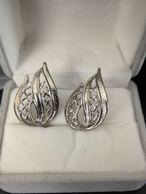Silver Tone Filigree Teardrop Stud Earrings - Women Jewelry
